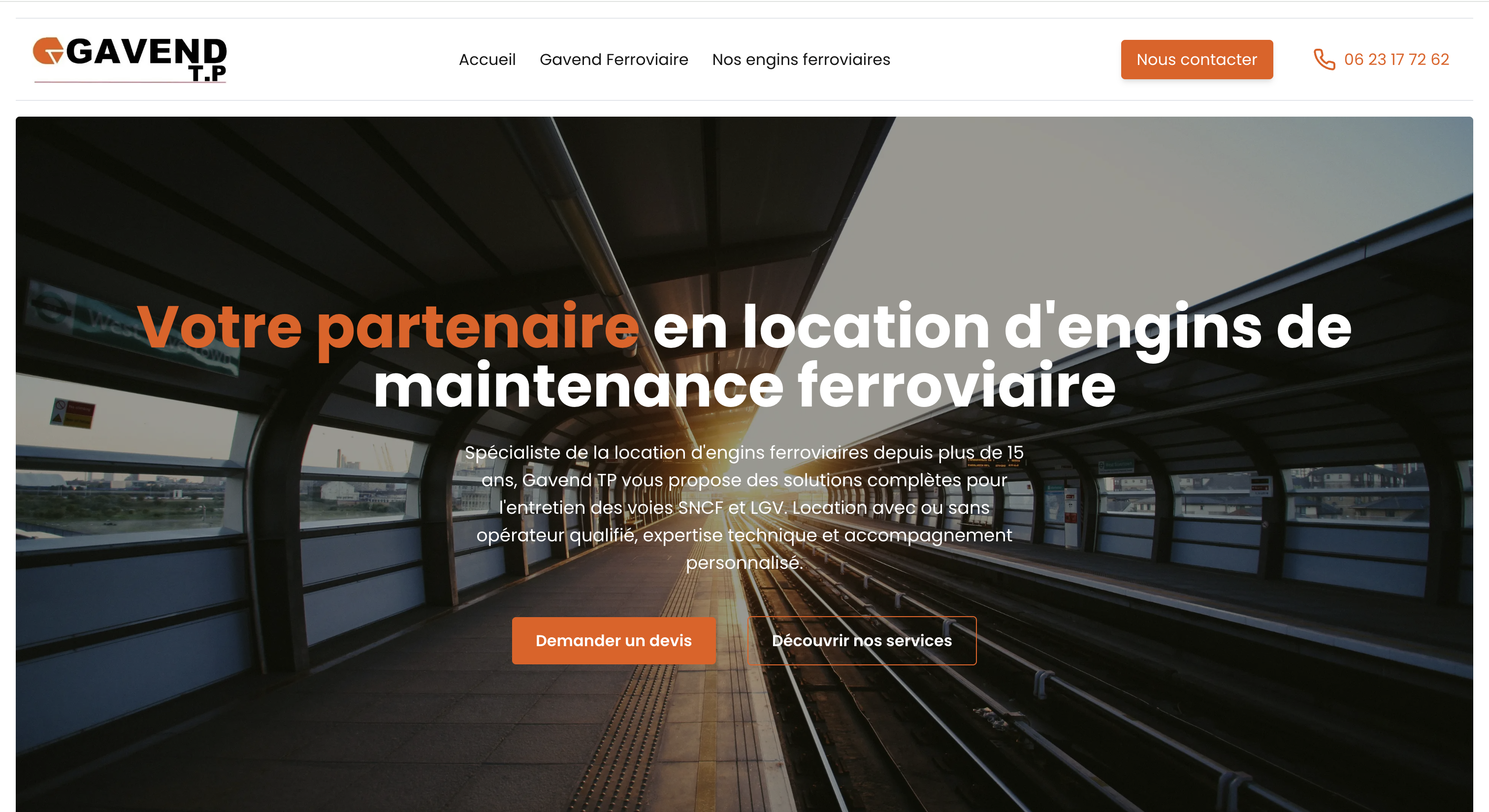 Site vitrine premium pour entreprise de location d'engins ferroviaires